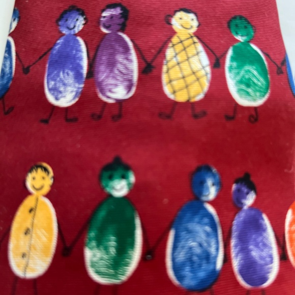 Save The Children Necktie Fingerprints Every Child Is Different Red Silk Tie - Picture 6 of 8